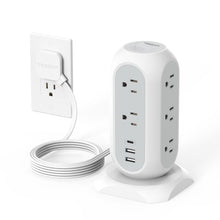 Load image into Gallery viewer, Tower Power Strip Flat Plug with 11 Outlets 3 USB (1 USB C), TESSAN Surge Protector Tower 1625W/13A,1050J Protection, 6 Feet Extension Cord with Multiple Outlets, Office Desk Supplies, Dorm Essentials