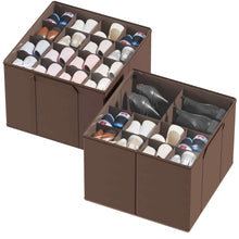Load image into Gallery viewer, SpaceAid Shoe Organizer for Closet, 2 Pack Foldable Shoe Storage Containers Baskets Boxes Bins w/Adjustable Dividers, Fits 16-32 Pairs, Black