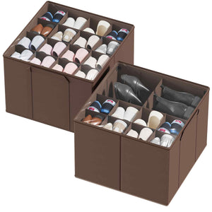 SpaceAid Shoe Organizer for Closet, 2 Pack Foldable Shoe Storage Containers Baskets Boxes Bins w/Adjustable Dividers, Fits 16-32 Pairs, Black