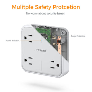 Multi Plug Outlet Extender, TESSAN Surge Protector Splitter with 3 USB (1 USB C Port) Wall Charger, Multiple Expander for Travel, Home, College Dorm Room