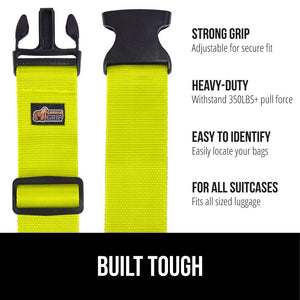 Heavy Duty 4 Pack Adjustable Luggage Straps for Suitcases, Easy to Identify Travel Belt Connector Holds Suitcase Together, Extends Life of Bag, Strap Connects Two Bags, Accessories Green