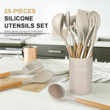 Load image into Gallery viewer, Kitchen Cooking Utensils Set,29 pcs Non-Stick Silicone Cooking Kitchen Utensils Set with Holder, Wooden Handle Silicone Kitchen Gadgets Utensil Set Spatula Turner Spoon Tongs Whisk (White)