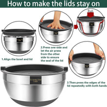 Load image into Gallery viewer, Umite Chef Mixing Bowls with Airtight Lids, 6 piece Stainless Steel Metal Nesting Storage Bowls, Non-Slip Bottoms Size 7, 3.5, 2.5, 2.0,1.5, 1QT, Great for Mixing &amp; Serving (Khaki)
