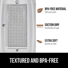Load image into Gallery viewer, Bath Tub Shower Mat, Machine Washable Bathtub Floor Liner Mats, Suction Cups and Drain Holes to Keep Tubs Clean, Soft on Feet, Bathroom Essentials, 35x16 Inch, Clear