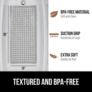 Bath Tub Shower Mat, Machine Washable Bathtub Floor Liner Mats, Suction Cups and Drain Holes to Keep Tubs Clean, Soft on Feet, Bathroom Essentials, 35x16 Inch, Clear