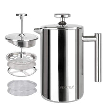 Load image into Gallery viewer, Secura French Press Coffee Maker, 304 Grade Stainless Steel Insulated Coffee Press with 2 Extra Screens, 34oz (1 Litre), Silver