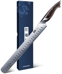 Carving Knife 12 Inch, Japanese High Carbon Steel Slicing Knife with Ergonomic Pakkawood Handle, Razor Sharp Brisket Knives for Meat Cutting, BBQ, Turkey
