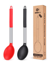 Load image into Gallery viewer, Pack of 2 Large Silicone Cooking Spoon Non Stick Solid Basting Spoons Heat-Resistant Kitchen Utensils for Mixing Serving (Gray-Blue)