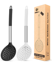 Load image into Gallery viewer, Kitchen Ladle Strainer Set of 2 Large Slotted Spoon with High Heat Resistant BPA Free Non Stick Cooking Skimmers For Draining and Frying (Grey and Teal Blue)