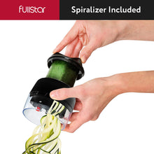 Load image into Gallery viewer, All-in-1 Vegetable Chopper and Mandoline Slicer for Kitchen - Cheese Grater, French Fry Cutter, Cheese Slicer - Bonus Handheld Spiralizer Included (6 in 1, Black/White)