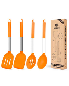 Pack of 4 Silicone Cooking Utensils Set, Non Stick Large Solid Spatulas, Heat Resistant Black Slotted Spoons, Ideal BPA Free Kitchen Turners for Frying, Mixing,Serving,Draining,Turning,Stirring