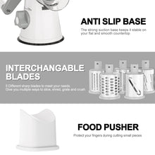 Load image into Gallery viewer, Rotary Cheese Grater Hand Crank Cheese Shredder for Fresh Cheese, Vegetable, Nuts,Non-slip Suction Base, Free Cleaning Brush Three Blades, Black