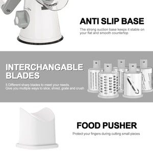 Rotary Cheese Grater Hand Crank Cheese Shredder for Fresh Cheese, Vegetable, Nuts,Non-slip Suction Base, Free Cleaning Brush Three Blades, Black