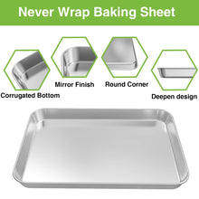 Load image into Gallery viewer, Baking Sheet Pan for Toaster Oven, Stainless Steel Baking Pans Small Metal Cookie Sheets by Umite Chef, Superior Mirror Finish Easy Clean, Dishwasher Safe, 9 x 7 x 1 inch, 3 Piece/set