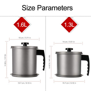 Bacon Grease Container with Fine Mesh Strainer, 1.3 L almost 6 Full Cups Iron Cooking Oil Can with Removable a Coaster Tray for Kitchen Fat Storage Black