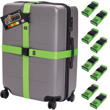 Load image into Gallery viewer, Heavy Duty 4 Pack Adjustable Luggage Straps for Suitcases, Easy to Identify Travel Belt Connector Holds Suitcase Together, Extends Life of Bag, Strap Connects Two Bags, Accessories Green