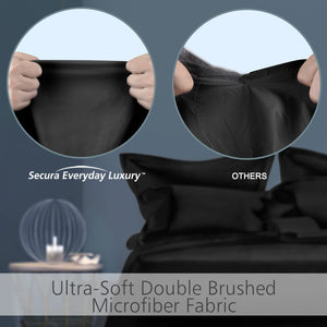 Secura Queen Bed Sheet Set, 4pcs Bedding Sheets & Pillowcases, Soft Microfiber 1800 Thread Count 16" Deep Pocket Luxury Bed Sheets - Hypoallergenic, Wrinkle & Fade Resistant (Black)