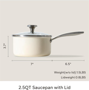 Redchef Ceramic Sauce Pan with Lid, 2.5QT White & Blue Saucepans Set, Nonstick Cooking Pot Set with Stay-Cool Handle, Non Toxic Small Pot, PTFE & PFOA Free, Oven Dishwasher Induction Safe