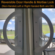 Load image into Gallery viewer, Patio Door Handle Set + Mortise Lock 45° Perfect Replacement for Sliding Glass Door Fits 3-15/16” Screw Hole Spacing, Non-keyed with Latch Locks,White Diecast,Reversible Design(Non-Handed)