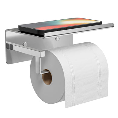 Self-Adhesive Toilet Paper Roll Holder - Wall Mount Or Adhesive Toilet Paper Holder with Shelf,Toilet Roll Holder, Tissue Holder for Bathroom,Wall Toilet Paper Holder, Stainless Steel,Chrome