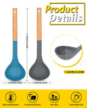 Load image into Gallery viewer, Pack of 2 Soup Ladle, Silicone Ladle Spoon with Wooden Handle, Large Non Stick High Heat Resistant Kitchen Utensils for Cooking, Stirring, Serving Soups(GRAY-BLUE)