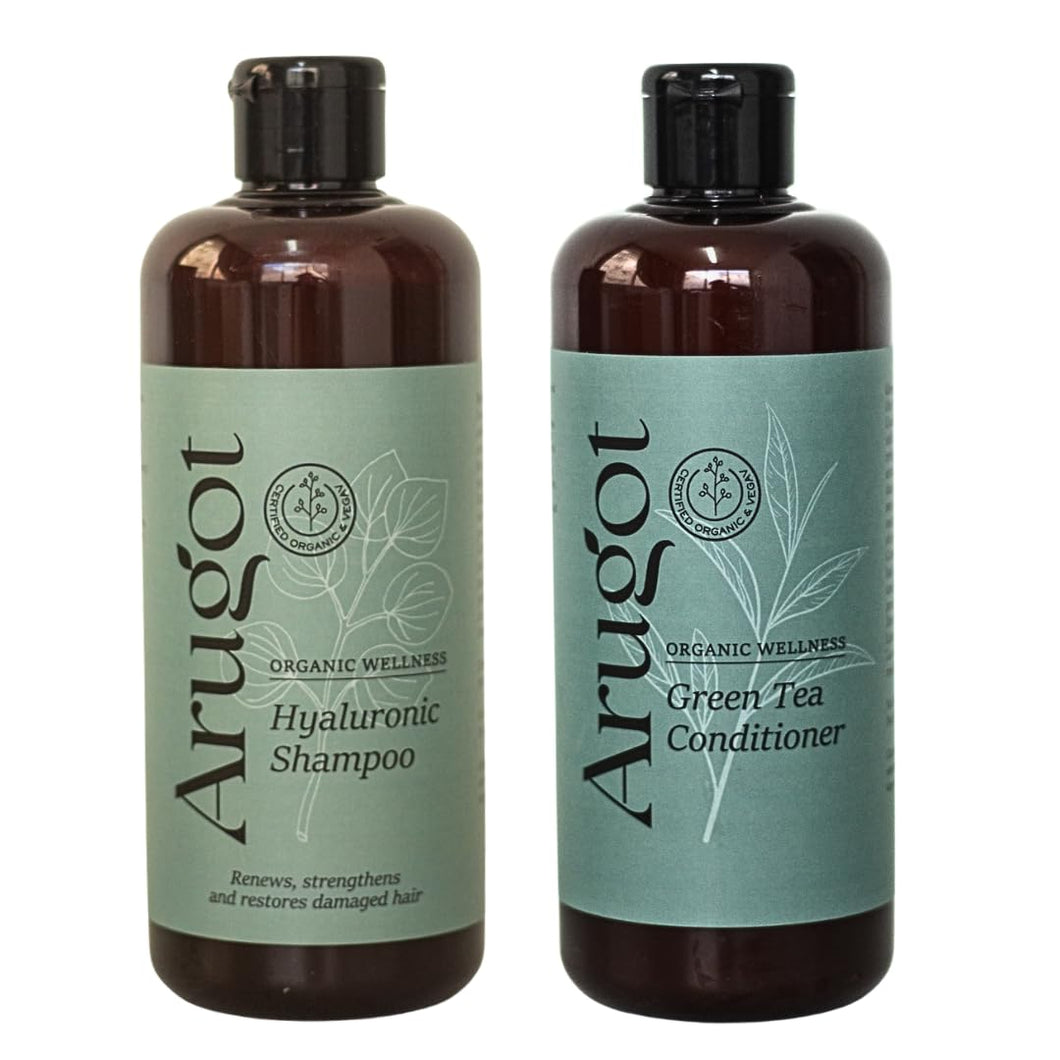 Organic Shampoo & Conditioner - Moisturizing with Hyaluronic Acid and Green Tea - Strength Damaged Hair, Invigorating Scalp, Nourishing - Anti Thinning & Volumizing
