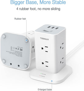 Tower Power Strip with 6 Feet Extension Cord, 8 Outlets 3 USB Chargers, 1700 Joules Surge Protection, Extension Cord with Multiple Outlets, 1875W, Office Supplies, Dorm Essentials, Charging Station