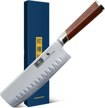 Load image into Gallery viewer, Nakiri Knife 7 Inch, Hand Forged Japanese Super Steel Chef Knife, Multipurpose Meat and Vegetable Kitchen Knife with Red Sandal Wooden Handle &amp; Gift Box