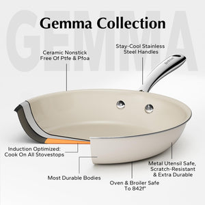 Redchef Nonstick Frying Pans Set, Ceramic Pan Skillet, Non Toxic Pans for Cooking, 8" 9.5" 11" Ceramic Frying Pan Set PFAS & PTFE & PFOA Free with Stay Cool Handle, Dishwasher & Oven Safe, Beige White