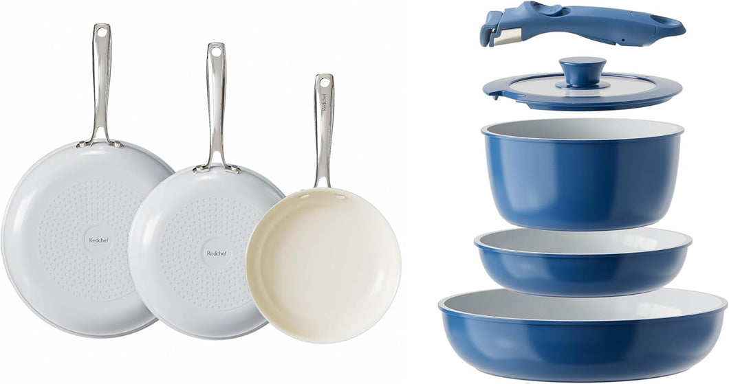 Redchef Ceramic Pots and Pans Set Non Stick, Nonstick Kitchen Cookware Sets, Non Toxic Pots and Pans Set Non Stick, PFAS PFOA & PTFE Free, Nonstick Frying Pans Set, Ceramic Pan Skillet, RV Cookware