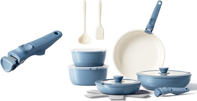 Redchef 17pcs Ceramic Pots and Pans Set Non Stick, Nonstick Kitchen Cookware Set with Detachable Handle, Non Toxic, PFAS PFOA & PTFE Free, RV Ceramic Cookware Set for Camping, Dishwasher/Oven Saf