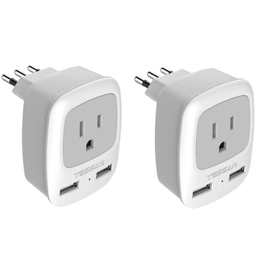 2 Pack European Travel Plug Adapter, TESSAN US to Europe Plug Adapter with 3 USB Ports (1 USB C), Type C Power Outlet for EU International Italy Iceland Spain France Germany