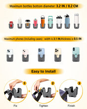Load image into Gallery viewer, Universal Stroller Cup Holder with Mobile Phone Case, 2-in-1 Strollers Storage Rack, 360 Degrees Rotation Drink Holder for Bike, Pushchair, Wheelchair, Walker,Bicycle, Fits Most Cups