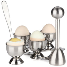 Load image into Gallery viewer, Egg Cups for Soft Boiled Eggs Holder - Egg Cracker Topper Tool Set Includes 4 Egg Cups, 4 Egg Spoons, 1 Egg Cracker Topper Perfect Egg Cutter Tool for Breakfast