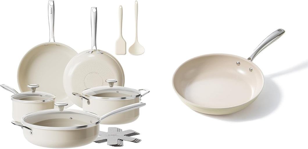 Redchef Ceramic Pots and Pans Set Non Stick, 15Pcs Kitchen Cookware Sets, Ceramic Non Stick Egg Pans, Nonstick Frying Pan Skillet, 8 Inch Cooking Pan Non Toxic, PFAS PFOA & PTFE Free