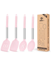 Load image into Gallery viewer, Pack of 4 Silicone Cooking Utensils Set, Non Stick Large Solid Spatulas, Heat Resistant Black Slotted Spoons, Ideal BPA Free Kitchen Turners for Frying, Mixing,Serving,Draining,Turning,Stirring