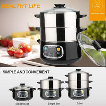 Load image into Gallery viewer, Secura Electric Food Steamer, Vegetable Double Tiered Stackable Baskets with Timer 1200W Fast Heating Stainless Steel Digital Steamer 8.5 Quart