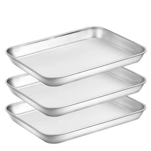 Load image into Gallery viewer, Baking Sheet Pan for Toaster Oven, Stainless Steel Baking Pans Small Metal Cookie Sheets by Umite Chef, Superior Mirror Finish Easy Clean, Dishwasher Safe, 9 x 7 x 1 inch, 3 Piece/set