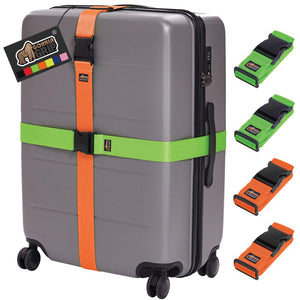 Heavy Duty 4 Pack Adjustable Luggage Straps for Suitcases, Easy to Identify Travel Belt Connector Holds Suitcase Together, Extends Life of Bag, Strap Connects Two Bags, Accessories Green