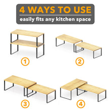 Load image into Gallery viewer, SpaceAid Cabinet Shelf Organizers 2 Pack, Kitchen Counter Rack Shelves Riser, Stackable Expandable Spice Rack, Pantry Cupboard Storage Organization (Black and Natural, Short)