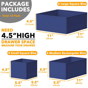 SpaceAid Drawer Organizer Clothes, 12 Pack Dresser Organizer Bins for Nursery, Closet Organization and Storage Dividers for Clothing, Baby Clothes, Underwears, Socks (Black)