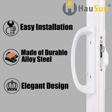 Load image into Gallery viewer, Patio Door Handle Set + Mortise Lock 45° Perfect Replacement for Sliding Glass Door Fits 3-15/16” Screw Hole Spacing, Non-keyed with Latch Locks,White Diecast,Reversible Design(Non-Handed)