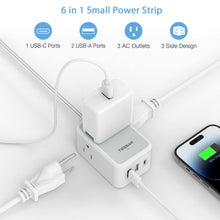 Load image into Gallery viewer, Small Flat Plug Power Strip, TESSAN Ultra Thin Extension Cord with 3 USB Wall Charger (1 USB C), 3 Outlets Mini Charging Station, 5 ft Slim Plug for Cruise Travel Office School Dorm Room Essentials