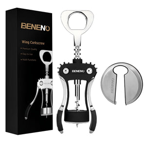 Beneno Wine Opener, Zinc Alloy Premium Wing Corkscrew with Multifunctional Bottles Opener, Sharp Wine Corkscrew with Ergonomic Non-Slip Wing Handle, Upgrade