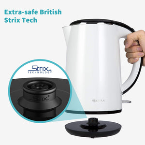 Secura Original Stainless Steel Double Wall Electric Water Kettle 1.8 Quart with Auto Shut-Off & Boil-Dry Protection, Black Onyx SWK-1701DA/HB-3227B