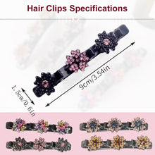 Load image into Gallery viewer, 2 Pcs Sparkling Crystal Stone Braided Hair Clips, 2024 New Satin Fabric Hair Bands Rhinestone Four-Leaf Clover Hair Clip,Duck Bill Clips for Women Girls (4 Pcs)