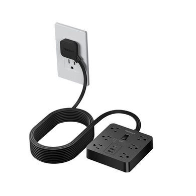 Black Surge Protector Power Strip, TESSAN Flat Plug Extension Cord 5 FT with 6 Outlets 3 USB Charger (1 USB C), 1700J Protection Multiple Outlets Charging Station for Home, Office, College Dorm Room