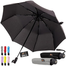 Load image into Gallery viewer, Windproof Compact Stick Umbrella for Rain, Travel One-Click Automatic Open and Close, Lightweight, Portable, Strong Reinforced Fiberglass Ribs, Easily Collapsible, Black