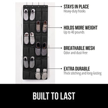 Load image into Gallery viewer, Over the Door Shoe Organizer, 24 Large Breathable Mesh Pockets, Space Saving Hanging Storage Holder, Closet Rack Hanger Holds Up to 40 lbs, Hangs on Closets for Shoes, Accessories, Black