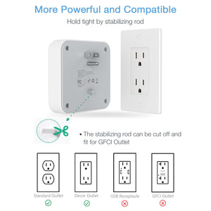 Multi Plug Outlet Extender, TESSAN Surge Protector Splitter with 3 USB (1 USB C Port) Wall Charger, Multiple Expander for Travel, Home, College Dorm Room
